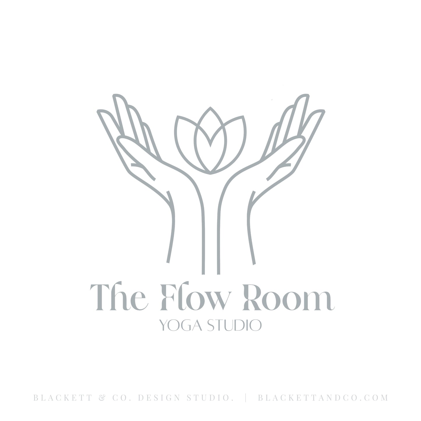 Flow Brand Logo minimalist line-art logo featuring two hands cupping a lotus flower with text.