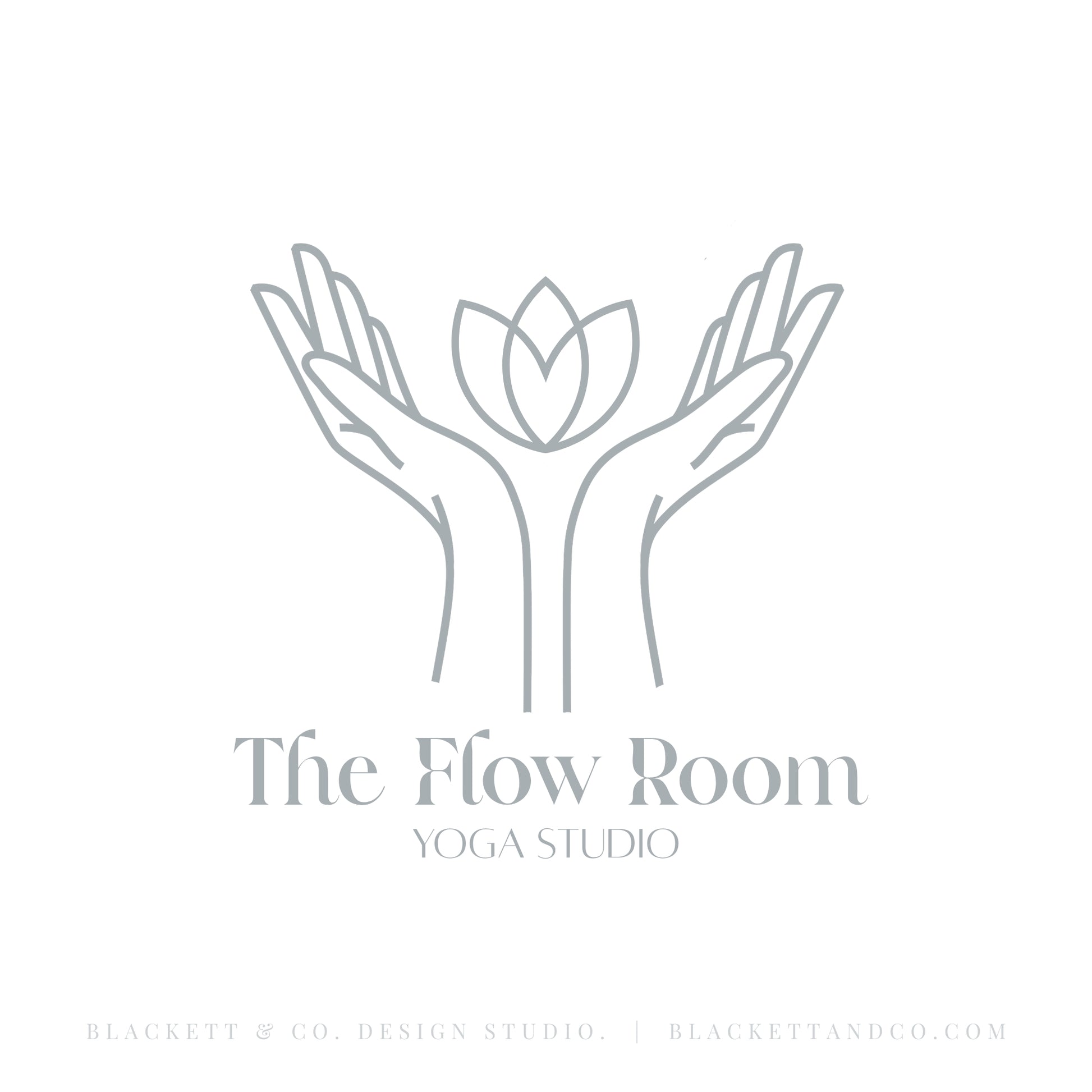 Flow Brand Logo minimalist line-art logo featuring two hands cupping a lotus flower with text.