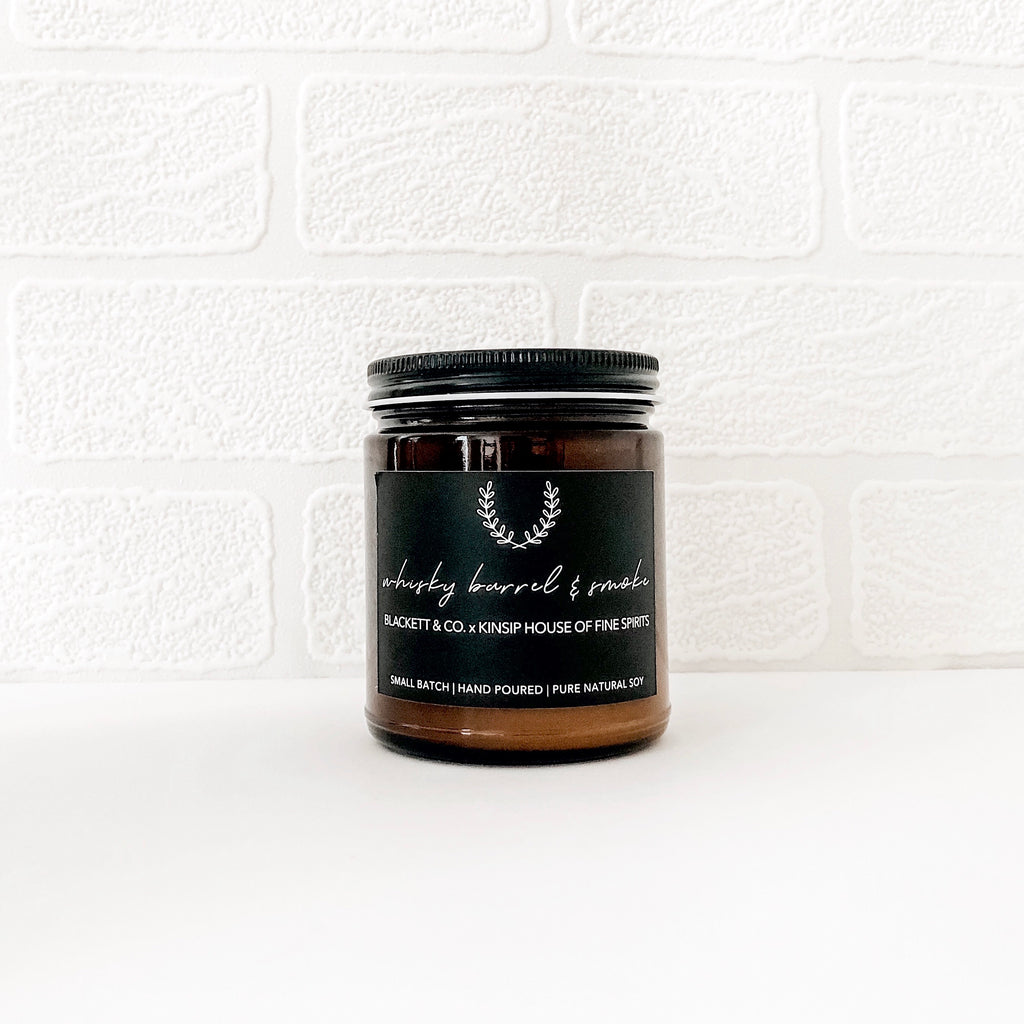 Whisky Barrel & Smoke, scented natural soy wax candle handmade in Ottawa, Ontario, Canada.